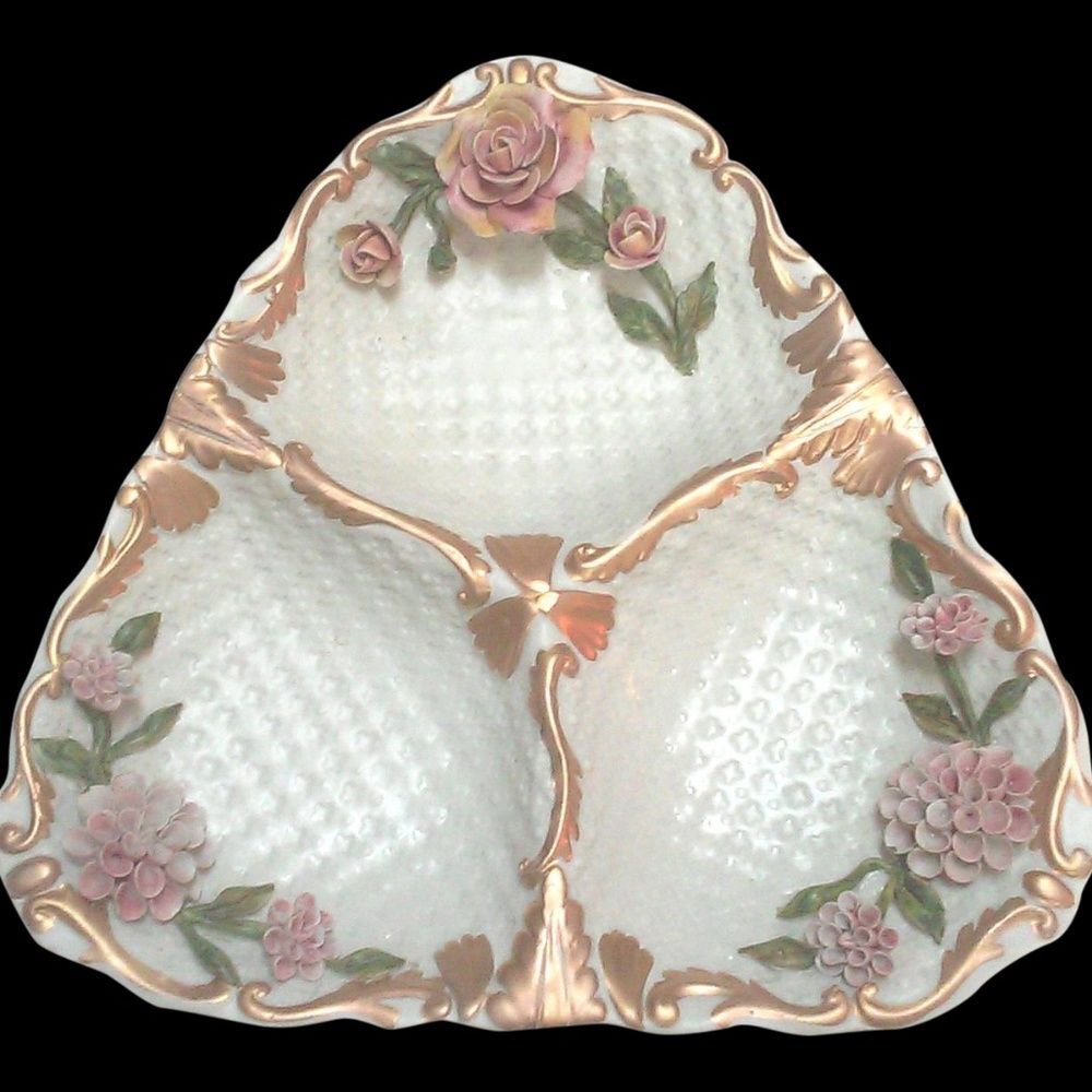 Vintage Italy Capodimonte Style Bisque Divided Tray Platter